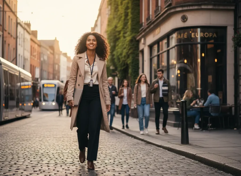Mulher mulata trabalhando na Europa